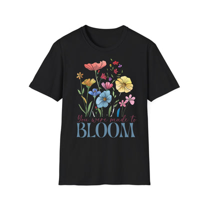 T-Shirt mit Blumenmotiv & Aufdruck 'You were made to BLOOM' – feminines Statementshirt für Frauen
