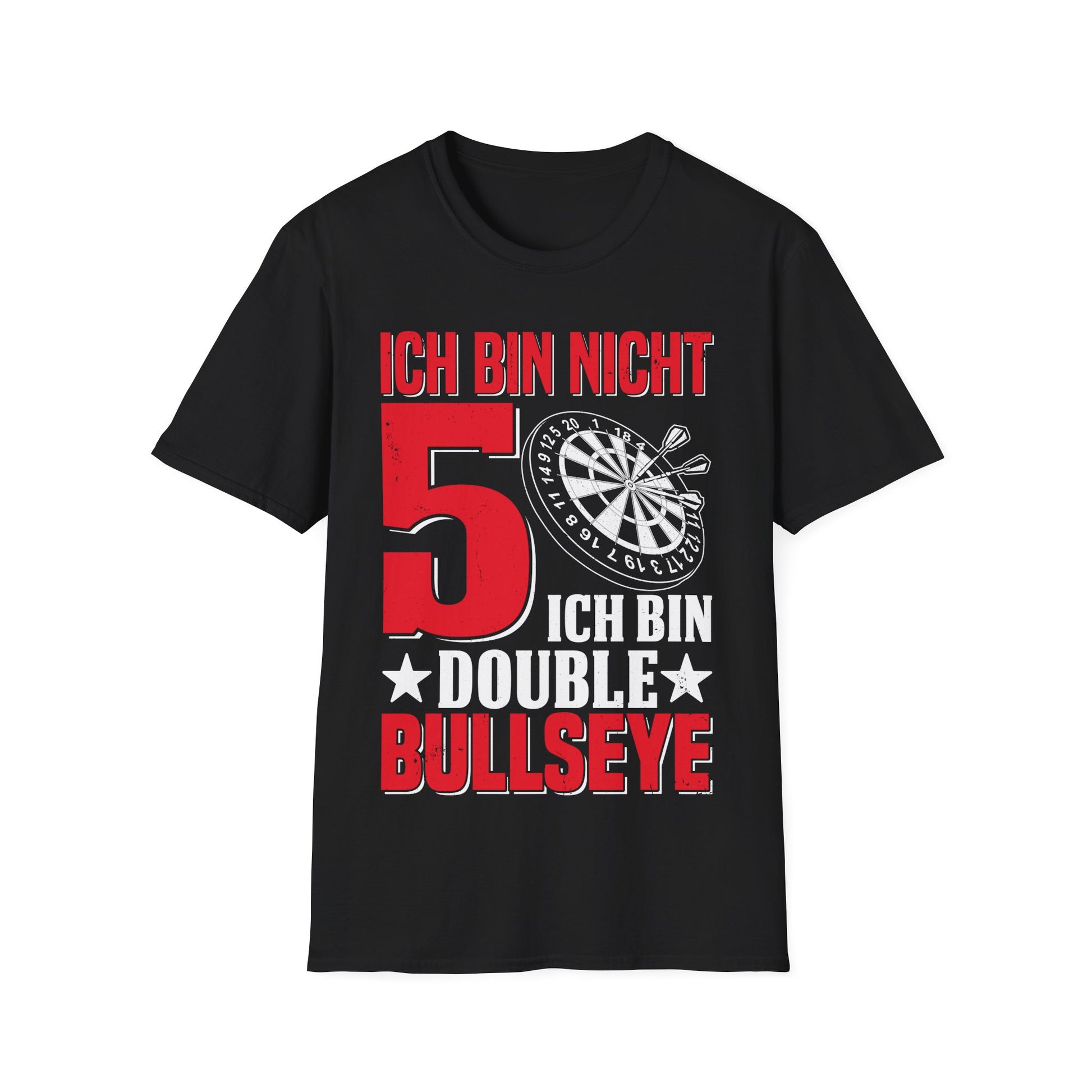 T-Shirt mit Spruch 'Ich bin nicht 50 – ich bin Double Bullseye' und Dartscheibe – witziges Geburtstagsgeschenk für Darts-Fans