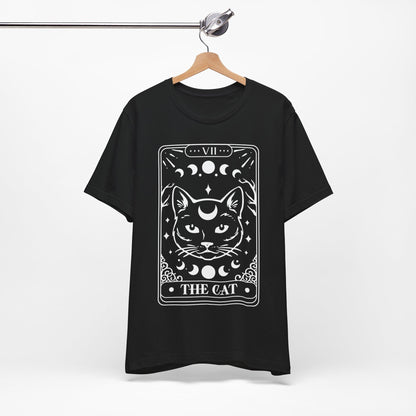T-Shirt mit Tarotkarten-Motiv 'The Cat' – mystisches Shirt mit Katze im okkulten Stil