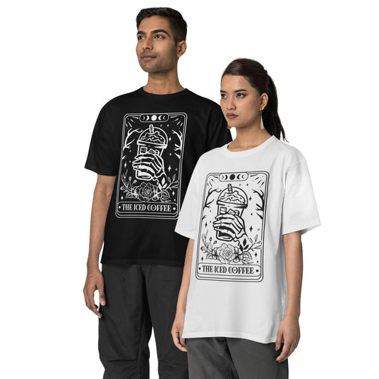 T-Shirt mit Tarot-Motiv 'The Iced Coffee' – lustiges Unisex Shirt im mystischen Stil für Kaffeeliebhaber