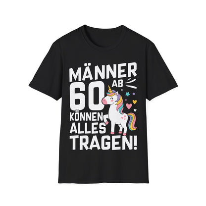 Lustiges Männer T-Shirt mit Einhorn für den 60. Geburtstag – schwarzes Shirt mit bunter Grafik und Humor