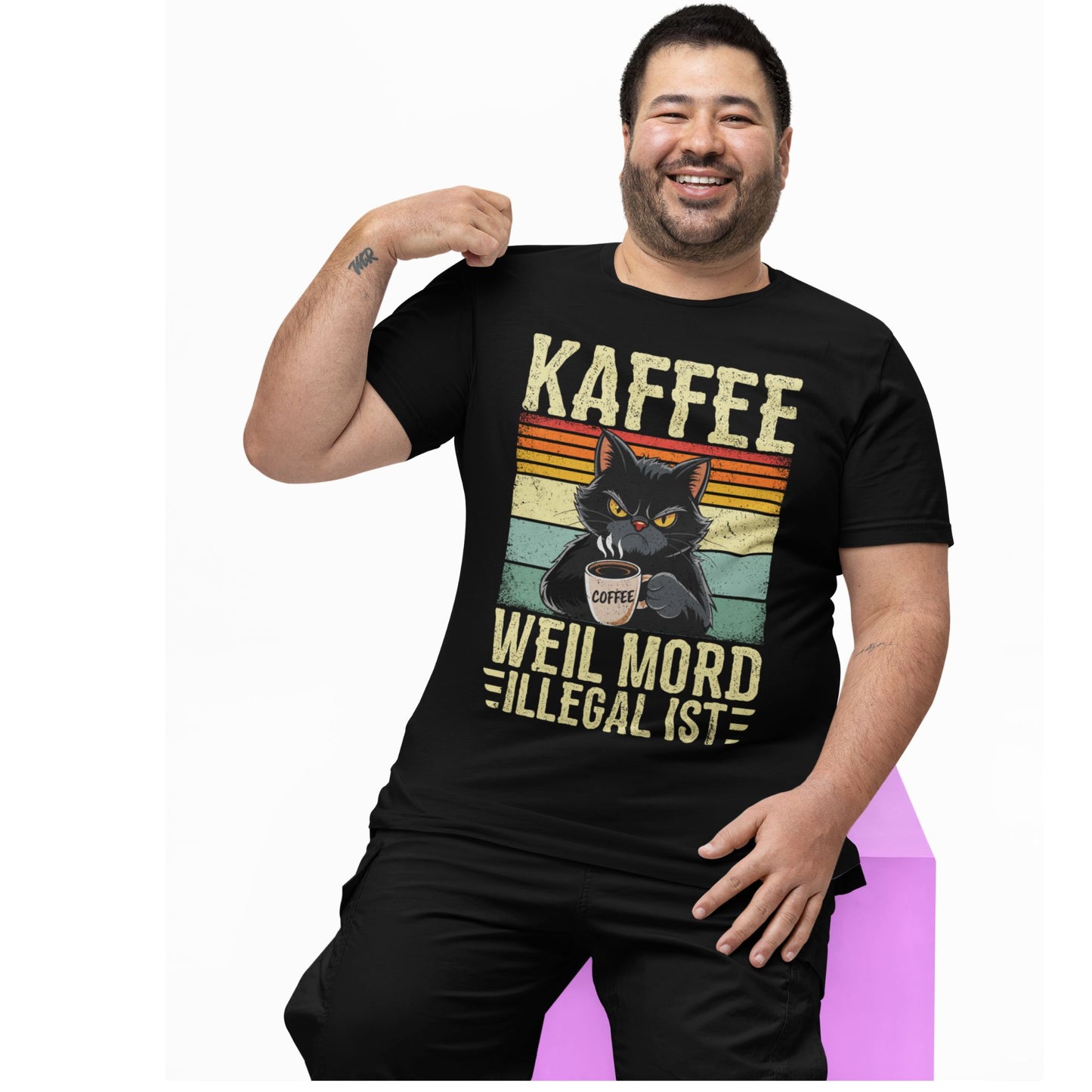T-Shirt mit Aufdruck 'Weil Mord illegal ist' – lustiges Kaffee Statement Shirt mit schwarzem Humor