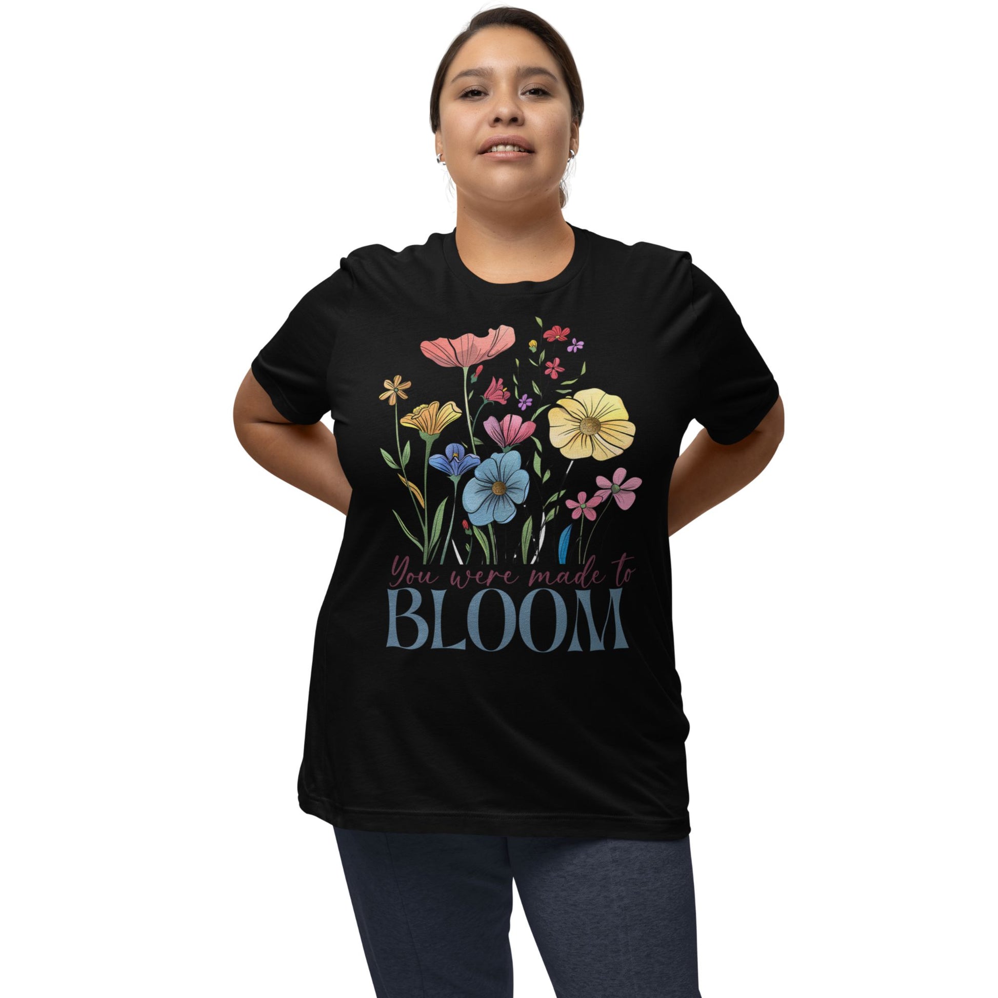 T-Shirt mit Blumenmotiv & Aufdruck 'You were made to BLOOM' – feminines Statementshirt für Frauen
