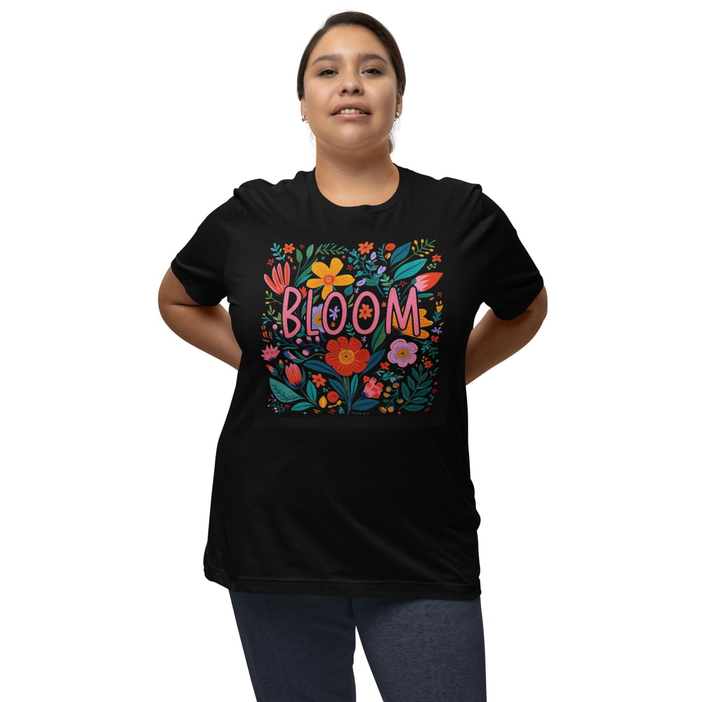 T-Shirt mit floraler Aufschrift 'BLOOM' – feminines Statement Shirt für Frühling & Sommer
