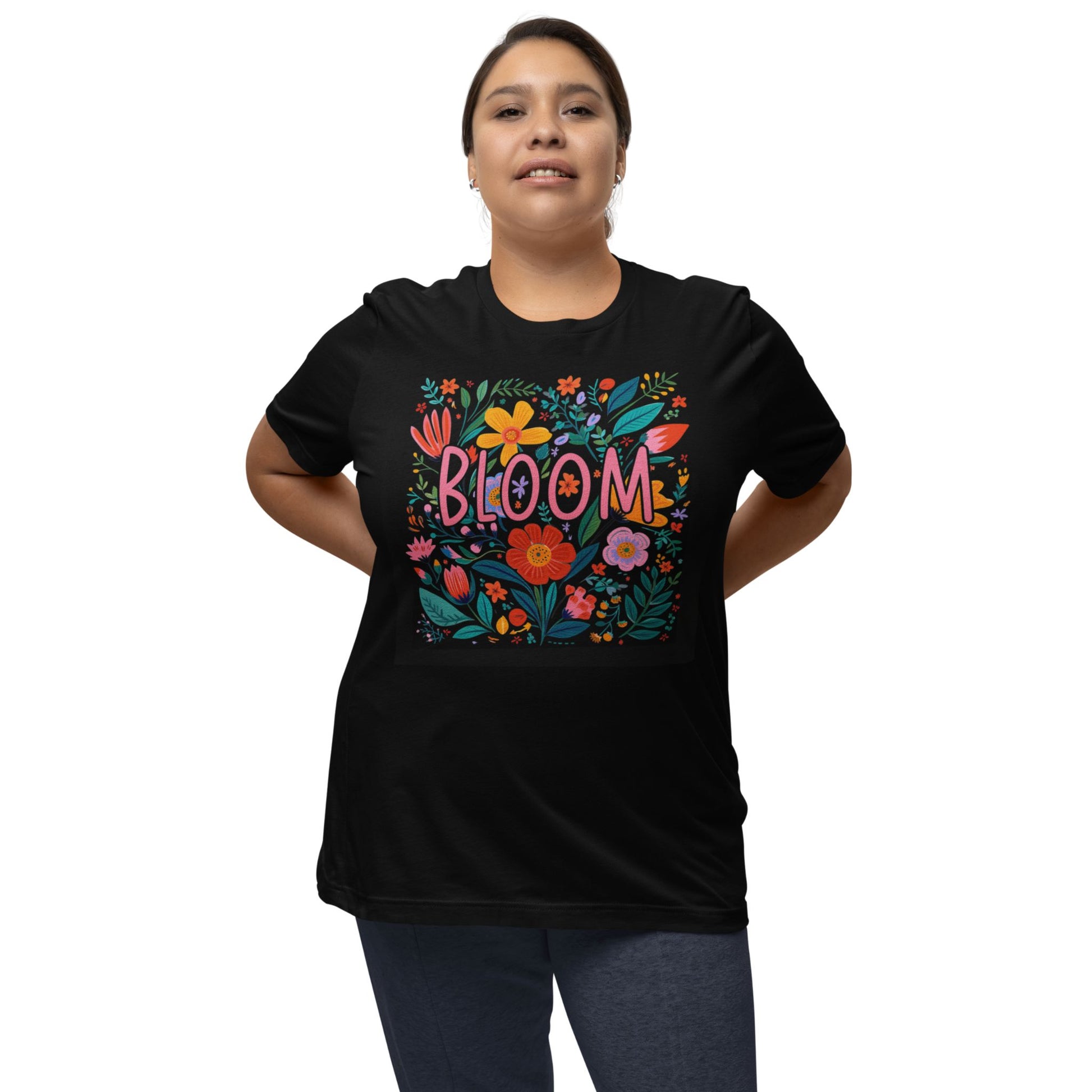 T-Shirt mit floraler Aufschrift 'BLOOM' – feminines Statement Shirt für Frühling & Sommer