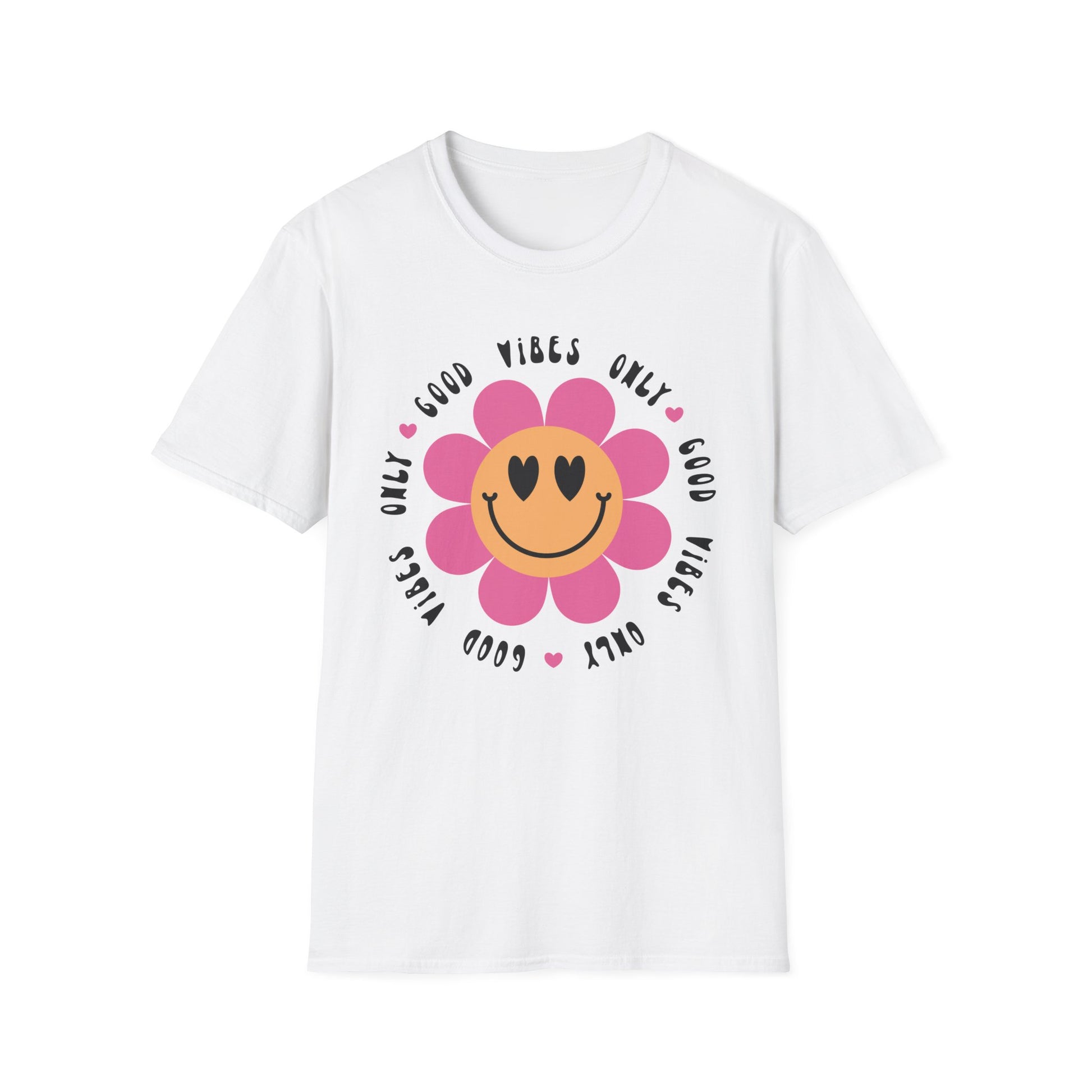 T-Shirt mit Spruch 'Good Vibes Only' und Smiley für Frauen – positives Sommer-Shirt mit Statement