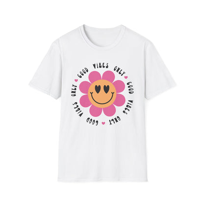 T-Shirt mit Spruch 'Good Vibes Only' und Smiley für Frauen – positives Sommer-Shirt mit Statement