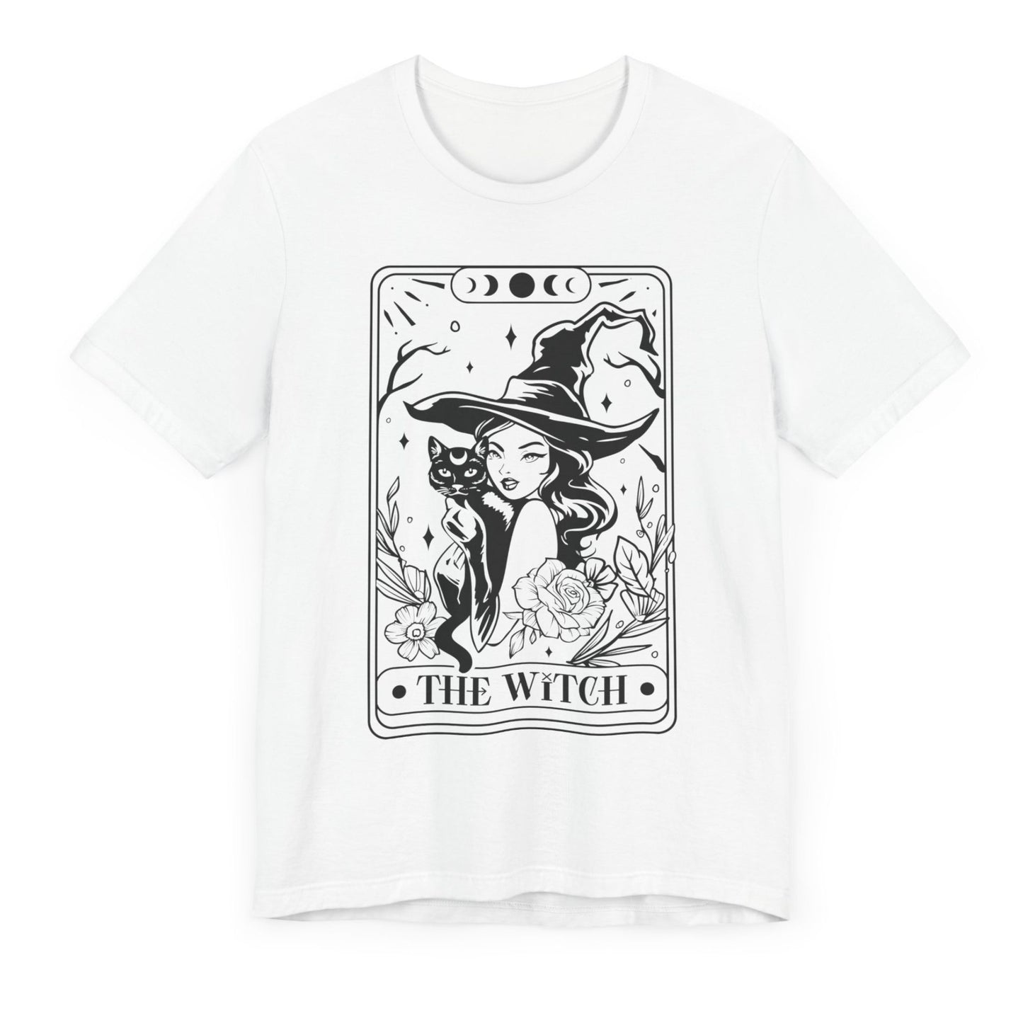 The Witch Tarot T-Shirt – schwarzes Unisex Shirt mit mystischem Motiv für Hexen & Katzenfans