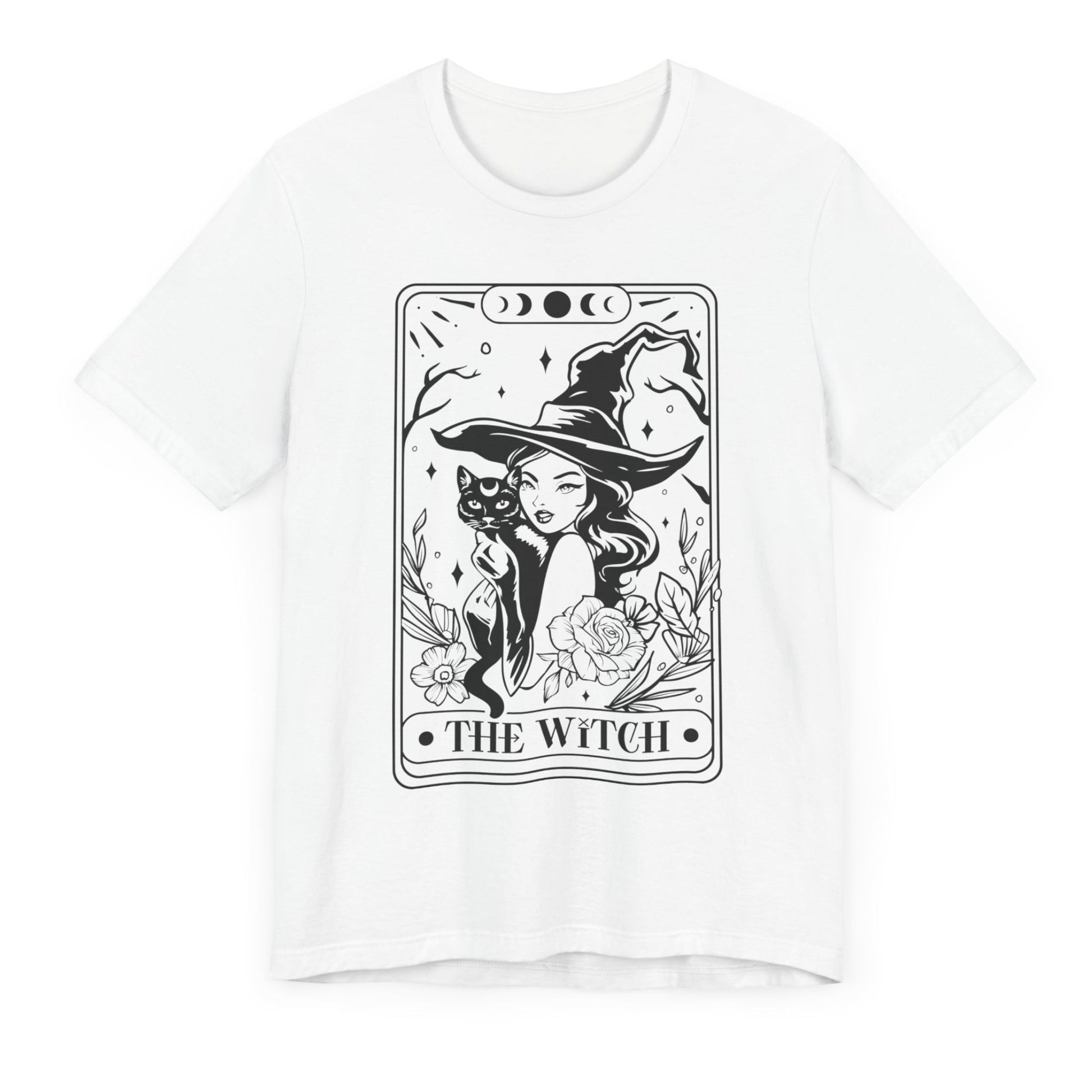 The Witch Tarot T-Shirt – schwarzes Unisex Shirt mit mystischem Motiv für Hexen & Katzenfans