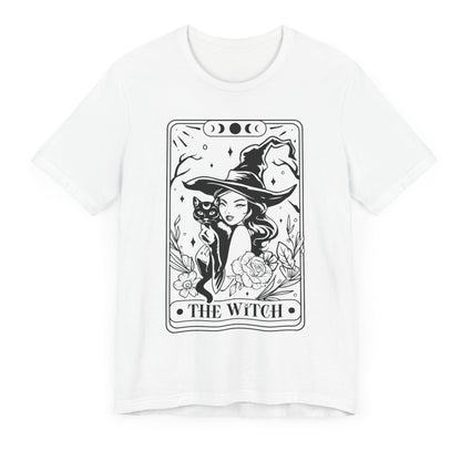 The Witch Tarot T-Shirt – schwarzes Unisex Shirt mit mystischem Motiv für Hexen & Katzenfans