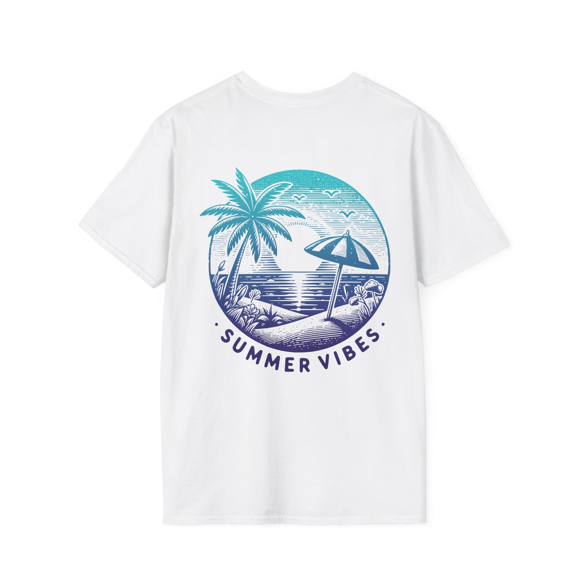 T-Shirt mit Aufdruck 'Summer Vibes' – kleiner Frontprint & großer Rückenprint – Sommerlook Unisex