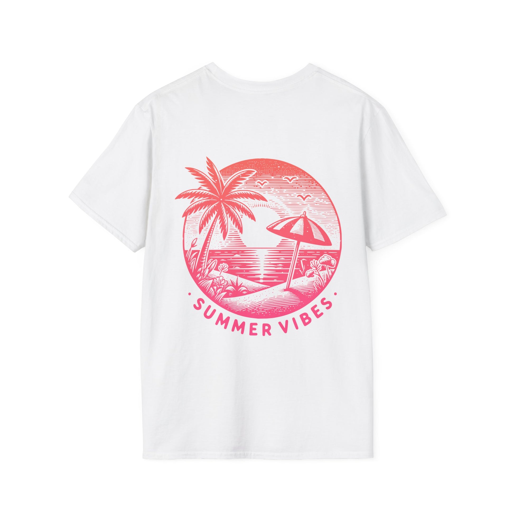T-Shirt mit Aufdruck 'Summer Vibes' – kleiner Frontprint & großer Rückenprint – Sommerlook Unisex